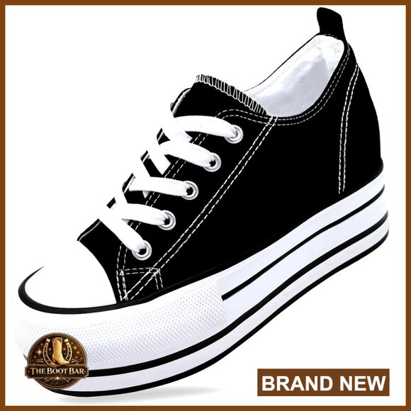 Shoes - Women's Platform Sneakers with Hidden Wedge, 3 Inch Height Boost